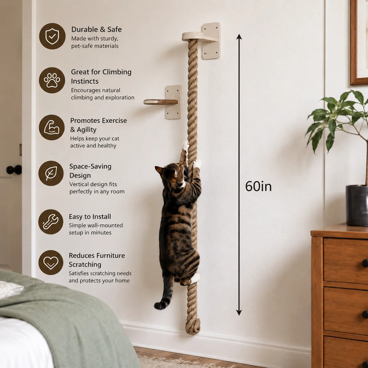 Krushop™ Wall-Mounted Cat Climbing Rope Tower